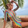 Rainbow Striped Cutout Lingerie Bikini Dress