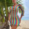 Rainbow Striped Cutout Lingerie Bikini Dress - detail