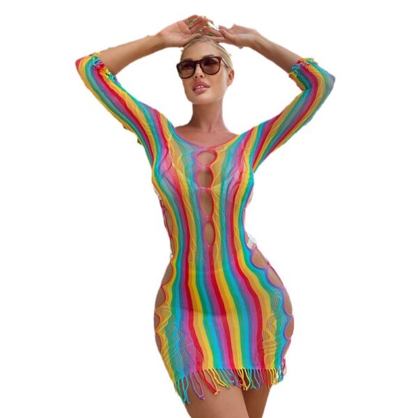 Rainbow Striped Cutout Lingerie Bikini Dress - detail