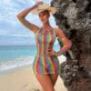 Rainbow Striped Dress High-Stretch See-Through Cutout