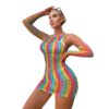 Rainbow Striped Dress High-Stretch See-Through Cutout - detail