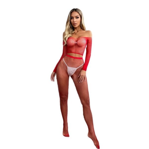 Red Cutout Fishnet Lingerie Christmas Set - detail