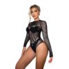 european rhinestone lace striped long sleeve bodystocking sexy view 5 Rhinestone Lace Striped Long Sleeve Bodystocking - detail