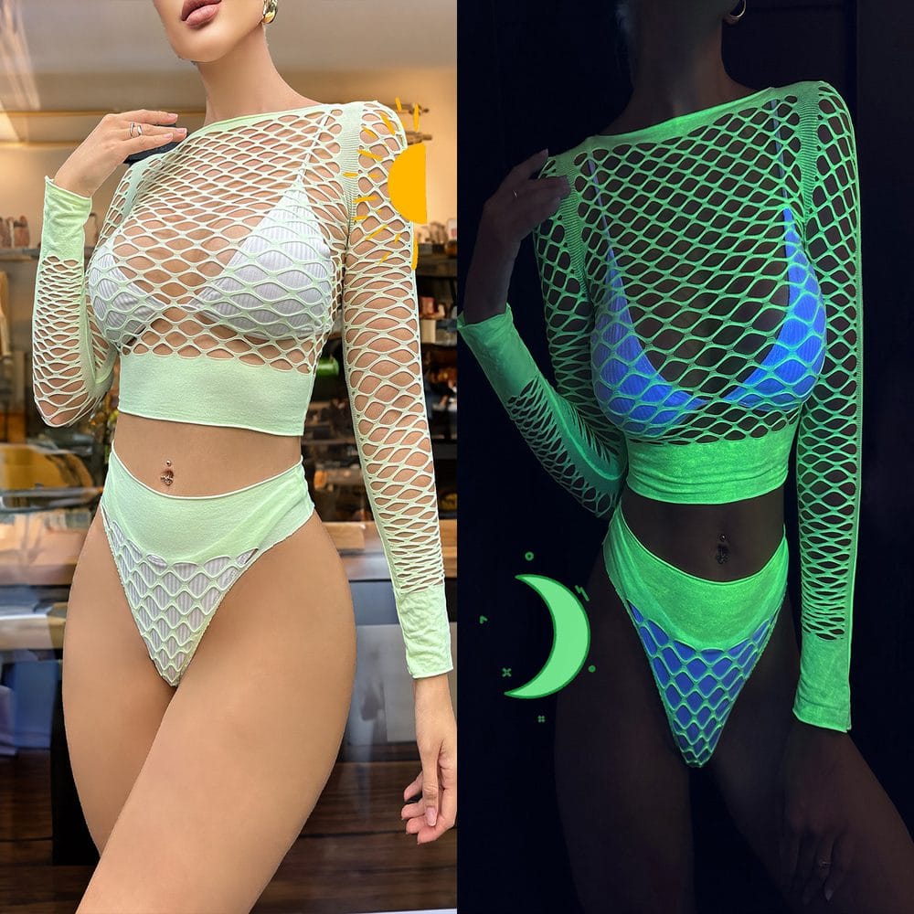 European Seductive Neon Glow-In-Dark Cutout Bikini 2-Piece Set