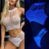 European Seductive Neon Glow-In-Dark Cutout Knit 2-Piece Set