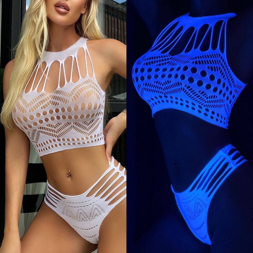 European Seductive Neon Glow-In-Dark Cutout Knit 2-Piece Set