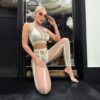 European Seductive Neon Glow-In-Dark Striped Cutout 2-Piece Set detail 3