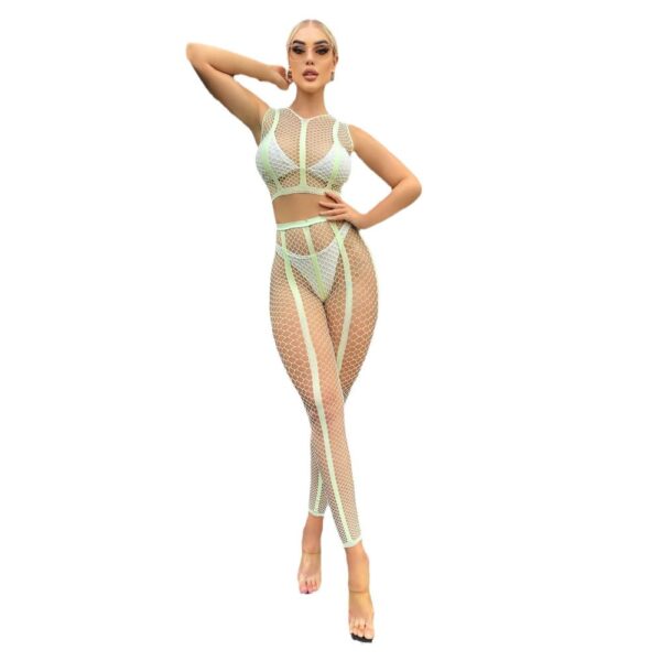 European Seductive Neon Glow-In-Dark Striped Cutout 2-Piece Set detail 5