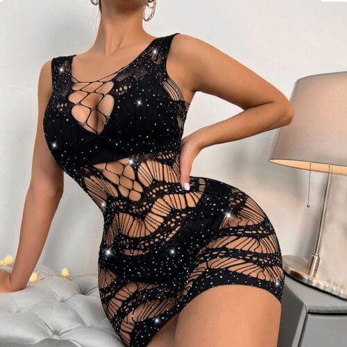 Cutout Rhinestone Lingerie