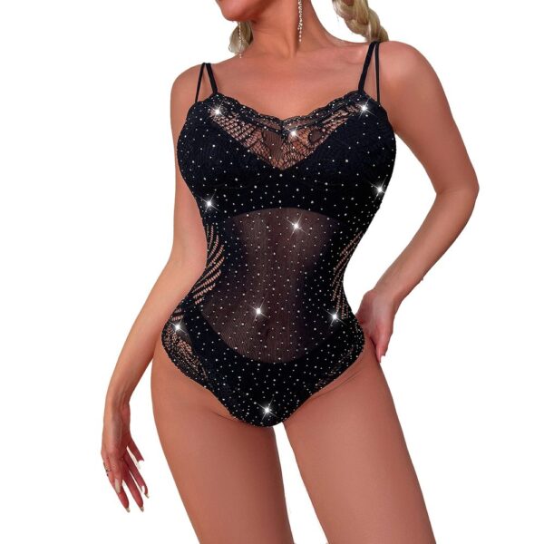 european seductive rhinestone cami strap fishnet lace lingerie view 5 Rhinestone Cami Strap Fishnet Lace Lingerie - detail