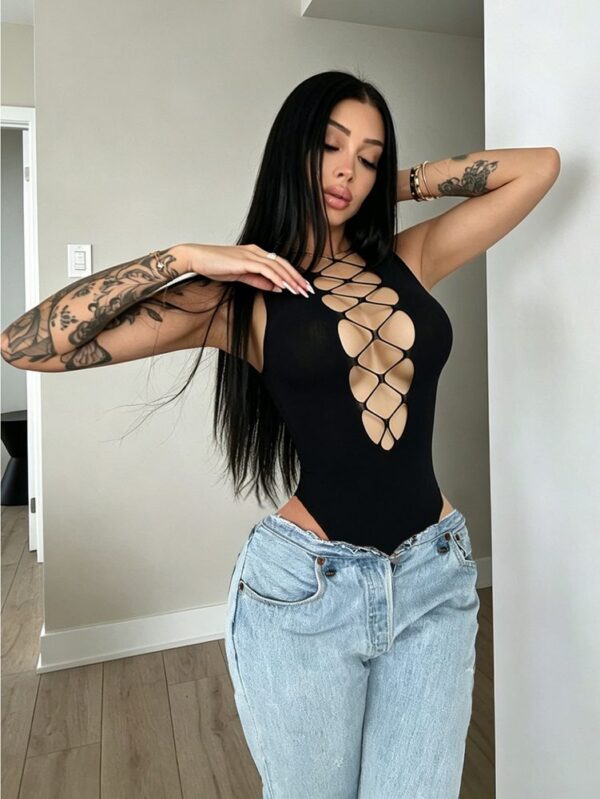 European Sexy Cutout Bodycon Bodystocking Hot Girl Nightclub detail 4