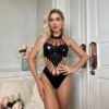 Cutout Cami Strap Crystal Bikini Fishnet - detail