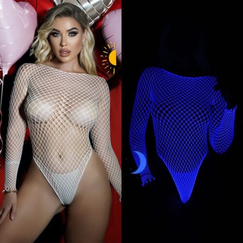 European Sexy Cutout Glow-In-Dark Bikini Bodystocking Fishnet
