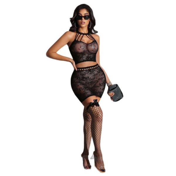 European Sexy Cutout Lace 3-Piece Set Top High-Waist detail 5