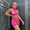 european sexy cutout rhinestone bikini 2 piece set fishnet view 3 Cutout Rhinestone Bikini 2-Piece Set Fishnet - detail