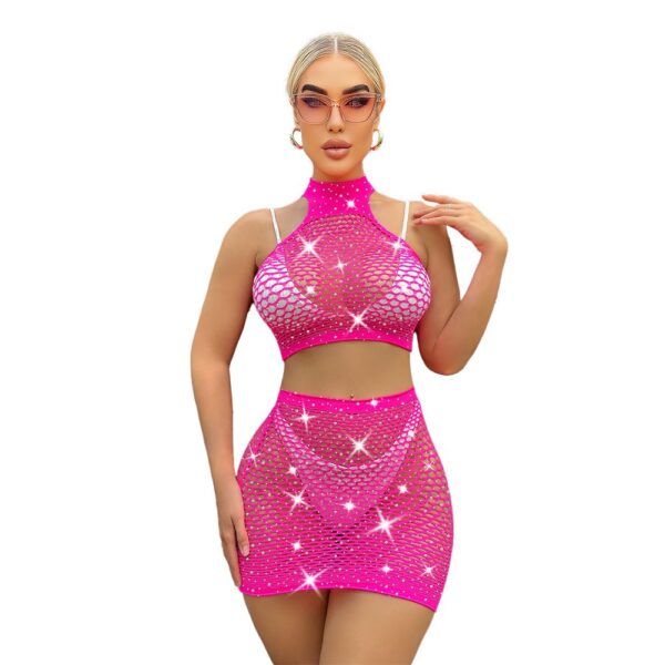 european sexy cutout rhinestone bikini 2 piece set fishnet view 5 Cutout Rhinestone Bikini 2-Piece Set Fishnet - detail