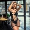 Cutout Rhinestone Cross Bandeau Fishnet