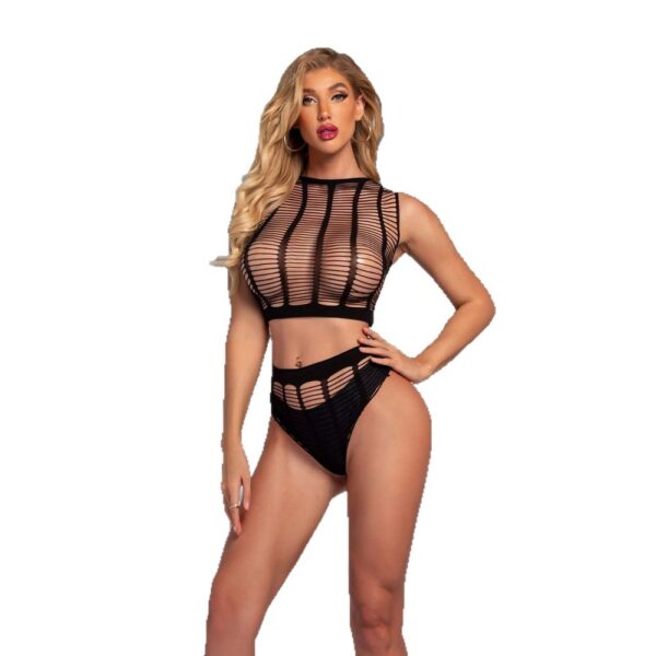 european sexy cutout striped bikini fishnet lingerie view 5 European Sexy Cutout Striped Bikini Fishnet Lingerie detail 5