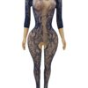 European Sexy Easy-Access Open-Crotch Sensual Jacquard Bodystocking detail 2