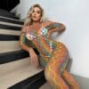 Fishnet Rainbow Cutout Lingerie Open-Crotch