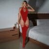 European Sexy Halter Cutout Bodystocking Thigh-High Stockings Set