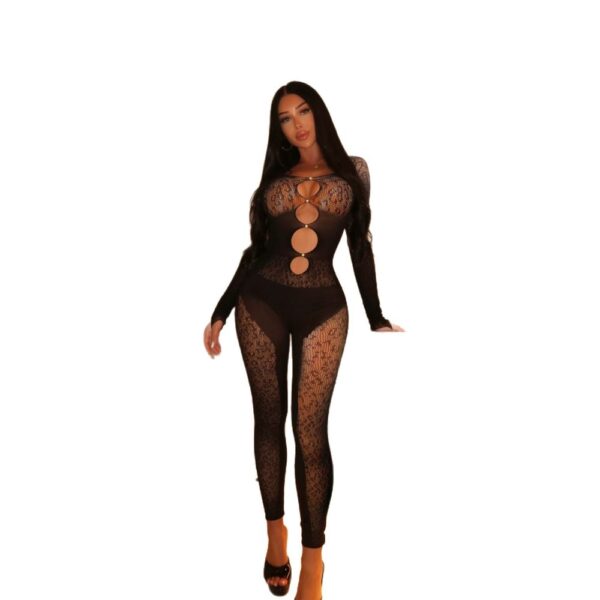 Leopard Pearl See-Through Cutout Long Sleeve - detail