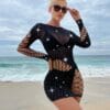 Long Sleeve See-Through Rhinestone Lingerie