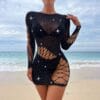 Long Sleeve See-Through Rhinestone Lingerie - detail