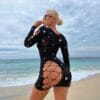Long Sleeve See-Through Rhinestone Lingerie - detail