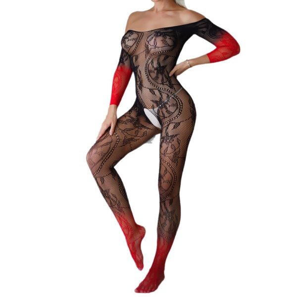 Open-Crotch Sensual Gradient Jacquard Bodystocking - detail