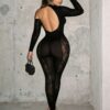 Pearl Cutout Bodystocking Long Sleeve High-Waist - detail