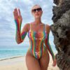 european sexy rainbow striped cutout lingerie bikini view 2 Rainbow Striped Cutout Lingerie Bikini - detail