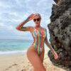 european sexy rainbow striped cutout lingerie bikini view 3 Rainbow Striped Cutout Lingerie Bikini - detail