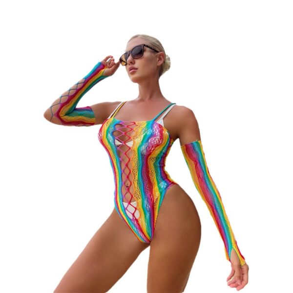european sexy rainbow striped cutout lingerie bikini view 5 Rainbow Striped Cutout Lingerie Bikini - detail