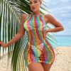 european sexy rainbow striped cutout lingerie bikini view 3 Rainbow Striped Cutout Lingerie Bikini - detail