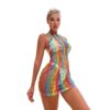 european sexy rainbow striped cutout lingerie bikini view 5 Rainbow Striped Cutout Lingerie Bikini - detail