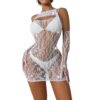 Rhinestone Leopard Fishnet Arm Sleeves Lingerie - detail
