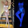 glow in dark cutout bodysuit lingerie see through easy access open crotch gallianse Glow-in-the-dark neon cutout bodysuit under UV light from Gallianse