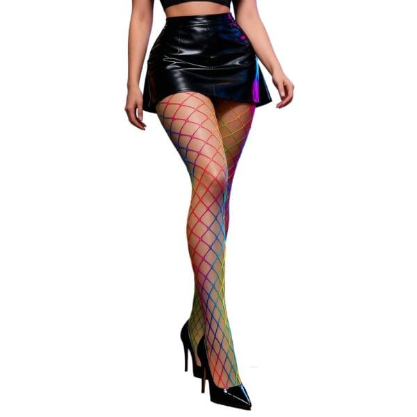 Rainbow Gradient Fishnet Tights Multicolor - detail