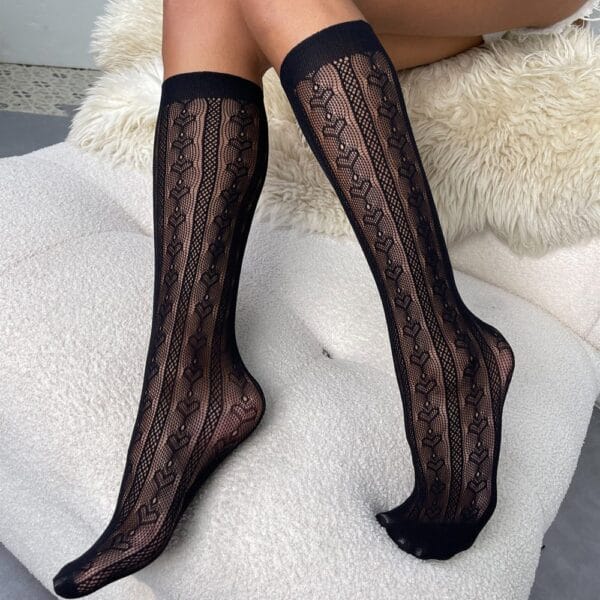 Japanese-Style Short Socks Cutout Heart Stockings Sheer - detail