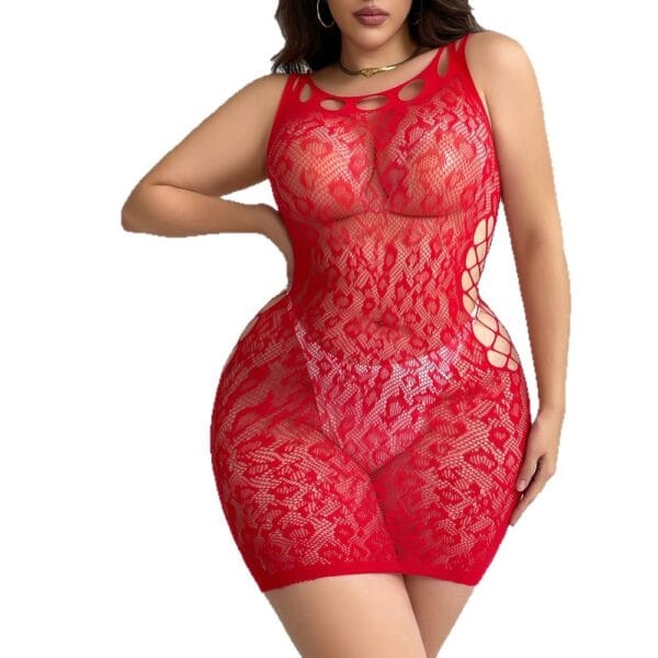 Leopard See-Through Cutout Sexy Plus Size Fishnet Bodysuit detail 5