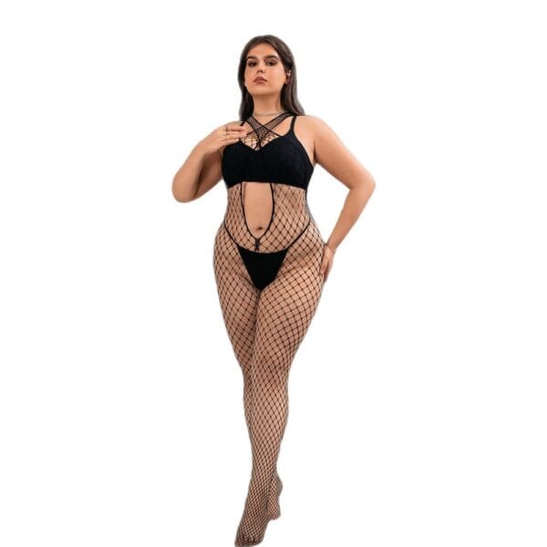 plus size european cutout fishnet cross cami strap easy access view 5 Plus Size Cutout Fishnet Cross Cami Strap - detail