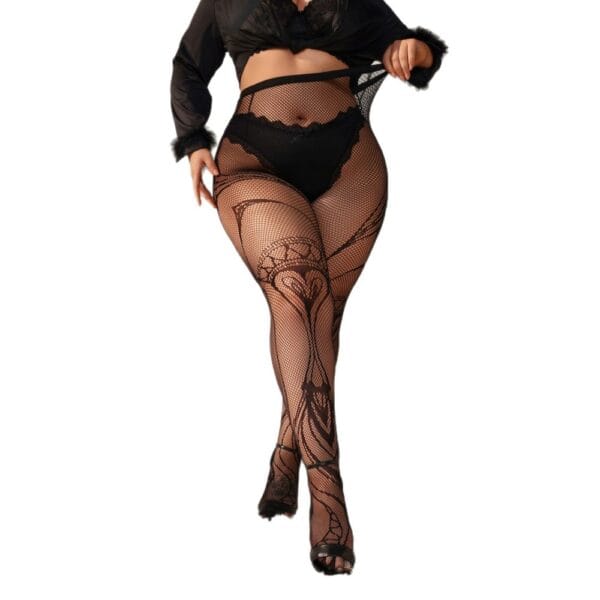 plus size sexy jacquard fishnet european heart pantyhose view 5 Plus Size Jacquard Fishnet Heart Pantyhose - detail