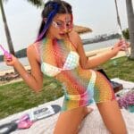 Premium Easy-Access Influencer Rainbow Fishnet Lingerie Bikini