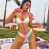 Premium Easy-Access Influencer Rainbow Fishnet Lingerie Bikini detail 3