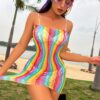 Premium Easy-Access Plus Size Influencer Rainbow Striped Lingerie detail 3