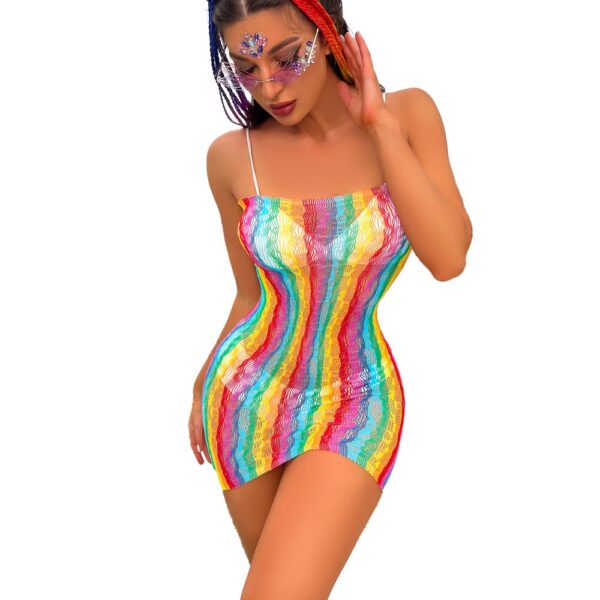 Premium Easy-Access Plus Size Influencer Rainbow Striped Lingerie detail 5