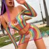 Premium Easy-Access Rainbow 2-Piece Set Fishnet Lingerie Bikini