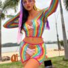 Premium Easy-Access Rainbow 2-Piece Set Fishnet Lingerie Bikini detail 3