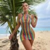 rainbow striped sexy fishnet cutout see through resort gallianse Rainbow Striped Fishnet Cutout See-Through Resort
